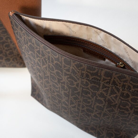 Calvin Klein CK Monogram Reversible Micro Suede Tote w/ Removable Pouch - Picture 4 of 12